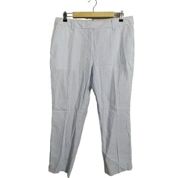 Lands End Women's size 12 Blue White‎ Striped Mid Rise Flat Front Cotton Pants - Picture 1 of 9